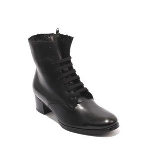 ITALIAN Black Leather Lace-Up Zip Sheepskin Boots